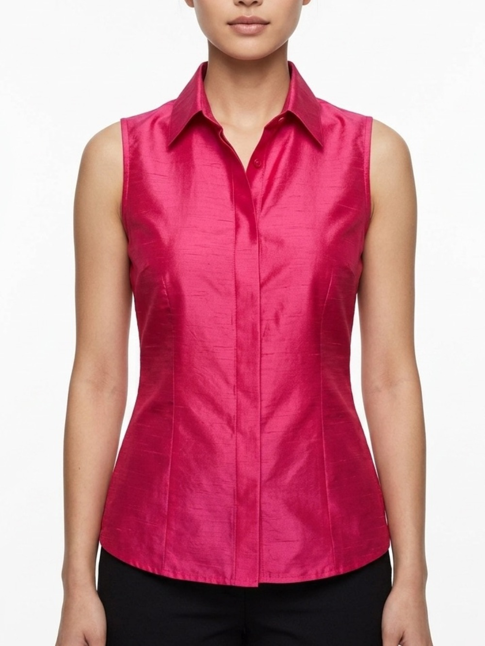 Y2K All Silk Fuchsia Dupioni Vintage Sleeveless Fit & Flare Top Sz 6 Barbiecore